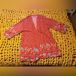 Red Floral Open-Front Women's Cardigan Sweater